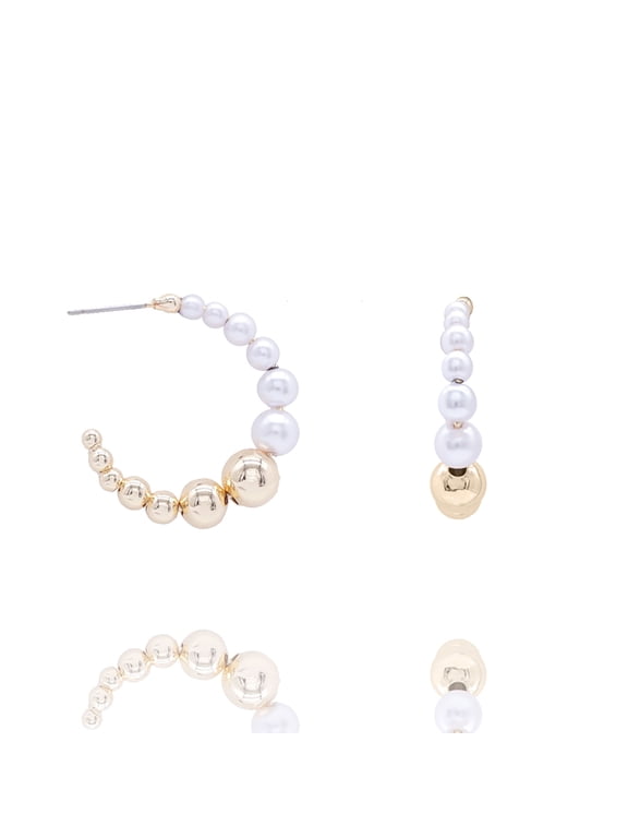 Inc Gold Metal Ball Accent Pearl Hoop Earrings for Women, Teens