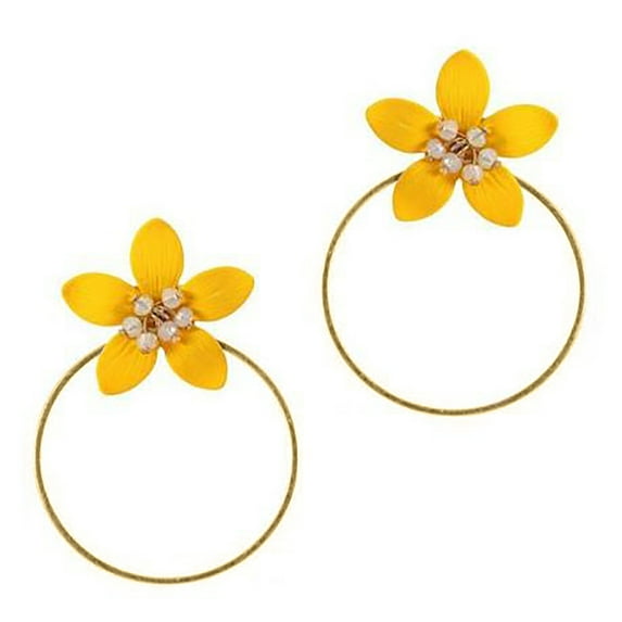 Blue Box Boutique Inc Gold Open Circle Yellow Floral Drop Earrings for Women, Teens