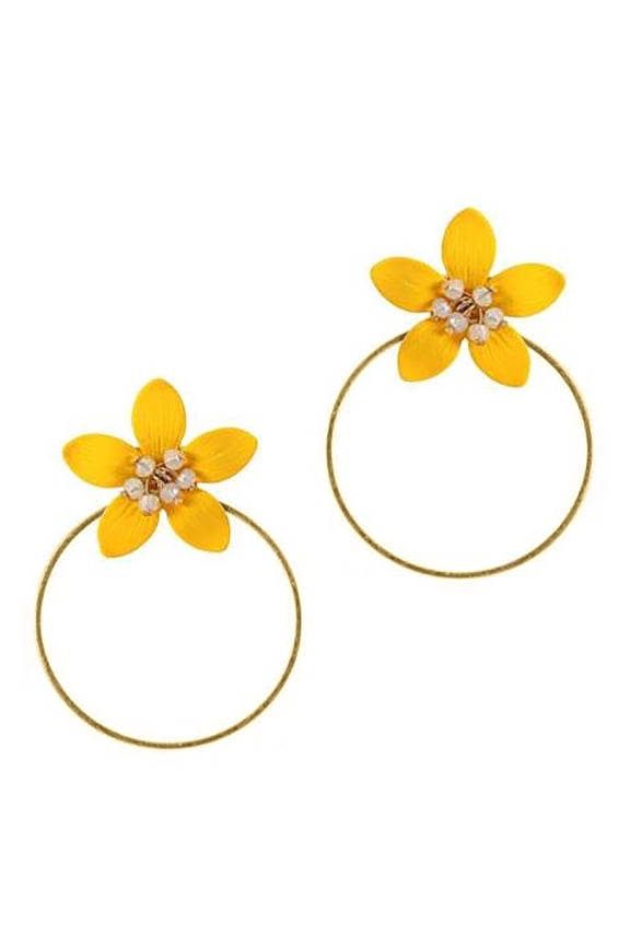 Inc Gold Open Circle Yellow Floral Drop Earrings for Women, Teens