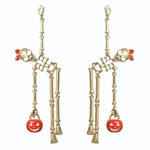 Blue Box Boutique Inc Gold Plated Skeleton Dangle Halloween Earrings for Women, Teens