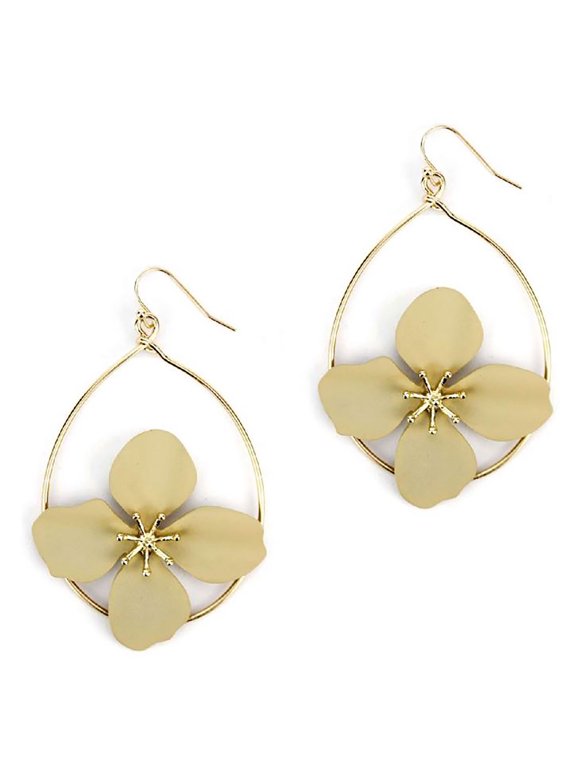 Inc Ivory Floral Gold Teardrop Statement Earrings for Women, Teens