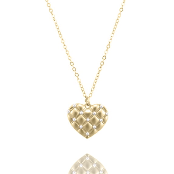 Blue Box Boutique Inc Matte Gold Quilted Heart Pearl Accent Necklace for Women, Teens | Valentines Day, Mother's Day Gift