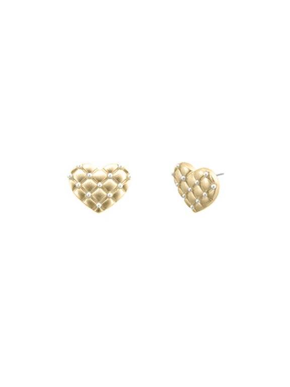 Inc Matte Gold Quilted Heart Pearl Accent Stud Earrings for Women, Teens | Valentine's Day, Mother's Day Gift