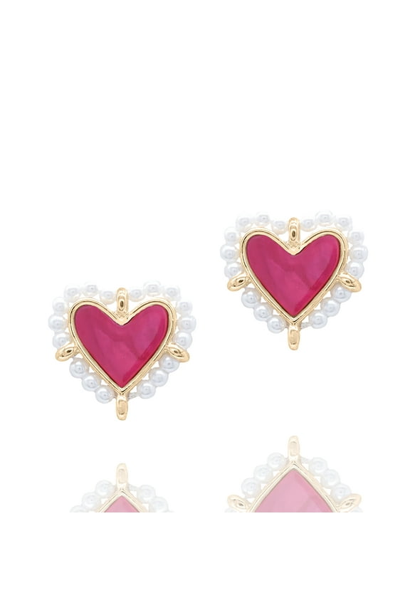 Inc Pearl Halo Fuchsia Heart Stud Earrings for Women, Teens | Valentine's Day Jewelry, V-Day Gift