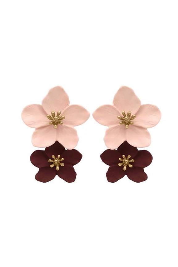 Inc Pink Burgundy Painted Floral Drop Earrings for Women, Teens