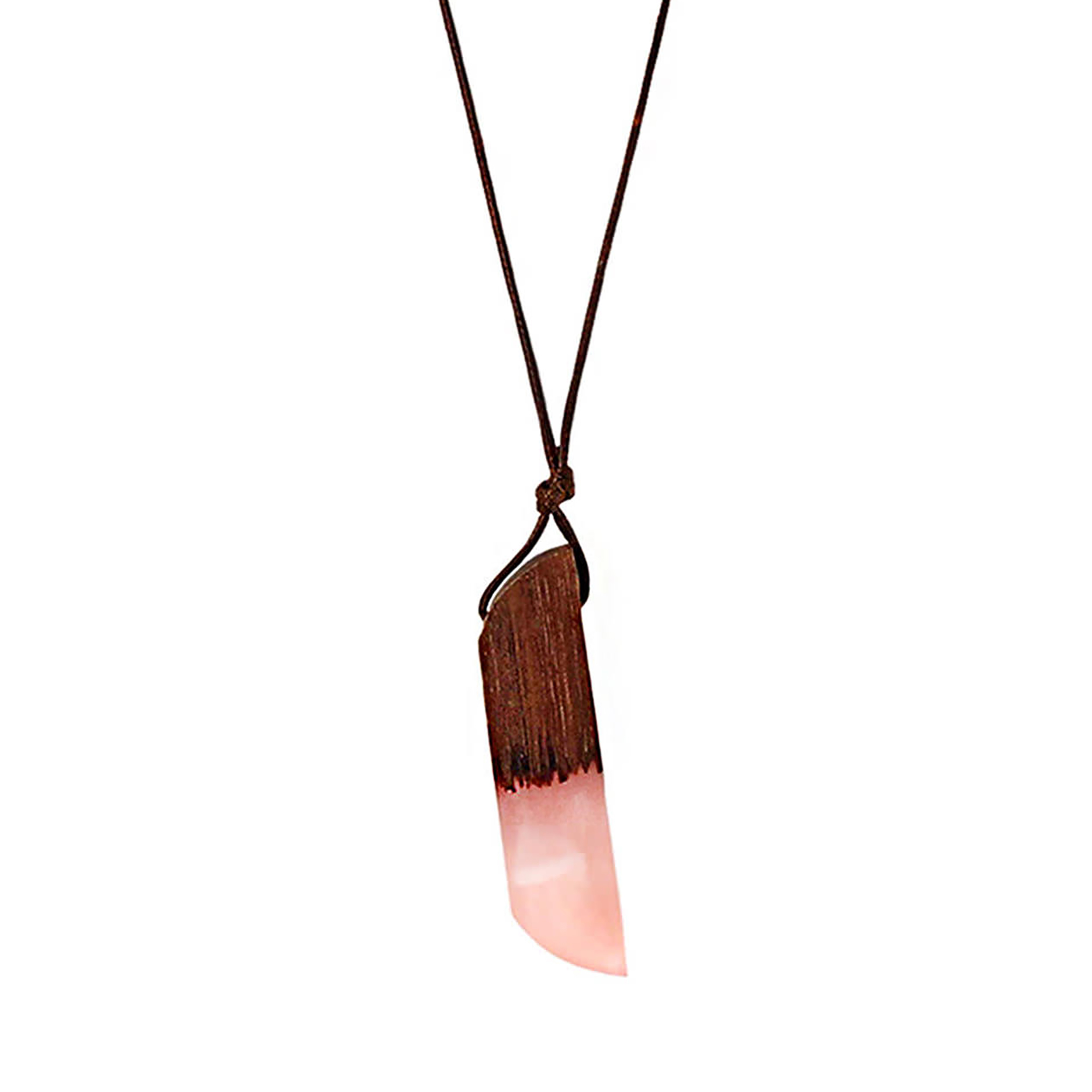 Blue Box Boutique Inc Pink Resin Wooden Bar Adjustable Leather Cord Necklace for Women, Teens | Wood Anniversary Gift