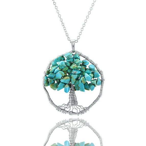 Blue Box Boutique Inc Rhodium Natural Stone Turquoise Tree of Life Necklace for Women, Teens