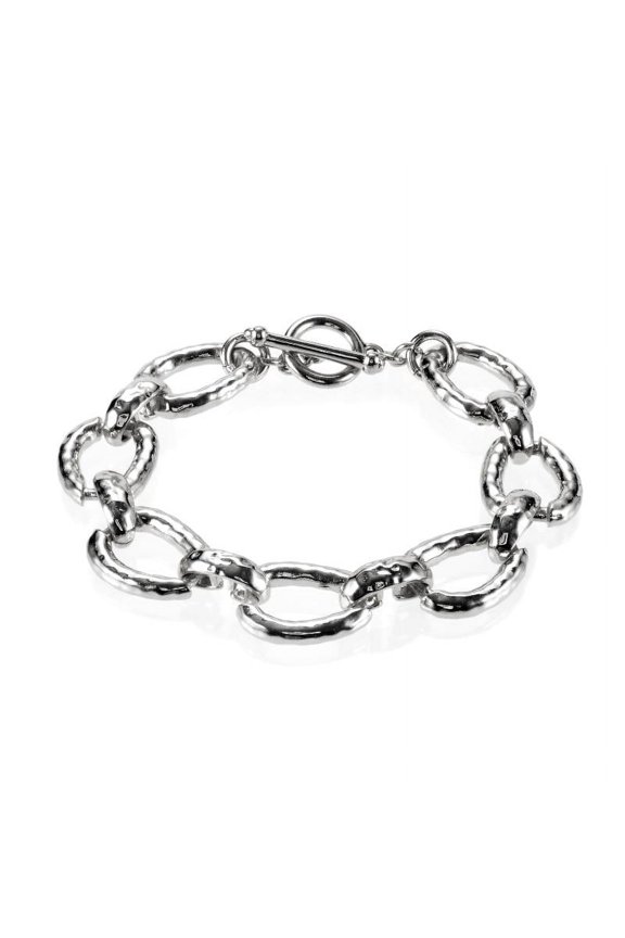 Inc Rhodium Plated Hammered Unisex Link Bracelet for Women, Men, Teens
