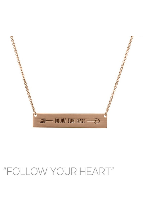 Inc Rose Gold Bar Follow Your Heart Pendant Necklace for Women, Teens | Inspirational Jewelry, Motivational Jewelry