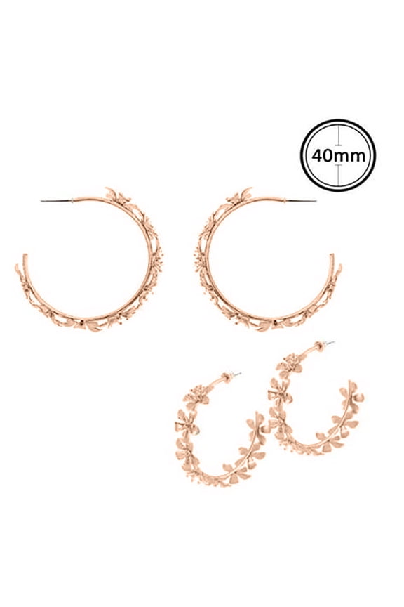 Inc Rose Gold Floral Hoop Earrings for Women, Teens