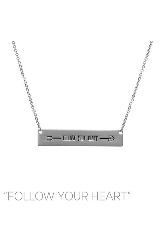 Inc Silver Bar Follow Your Heart Pendant Necklace for Women, Teens | Inspirational Jewelry, Motivational Jewelry