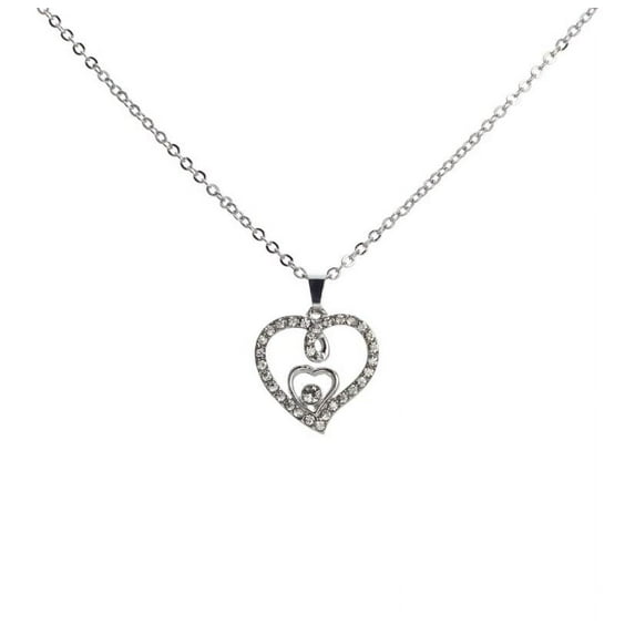 Blue Box Boutique Inc Silver Crystal Double Heart Pendant Necklace for Women, Teens | Valentine's Day, Anniversary Gift