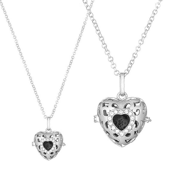 Blue Box Boutique Inc Silver Essential Oil Diffuser Lava Stone Heart Locket Long Necklace for Women, Teens