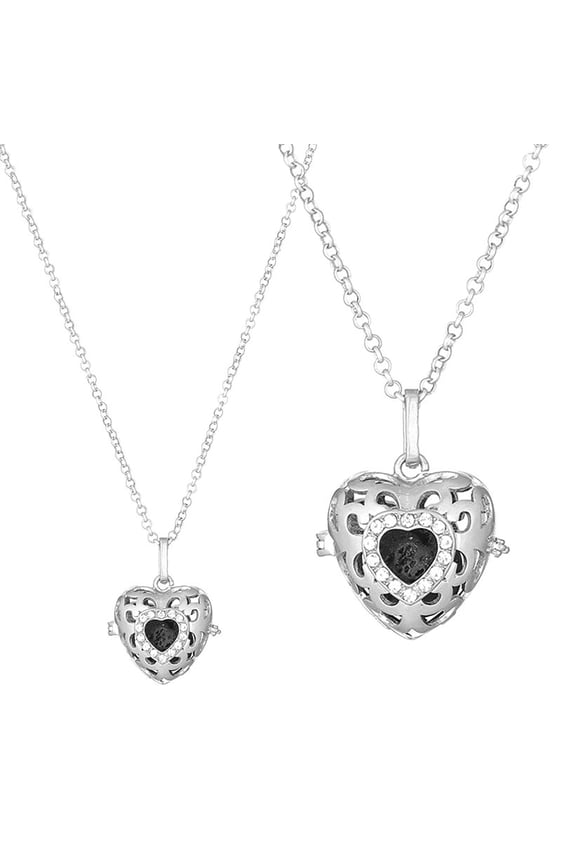Inc Silver Essential Oil Diffuser Lava Stone Heart Locket Long Necklace for Women, Teens