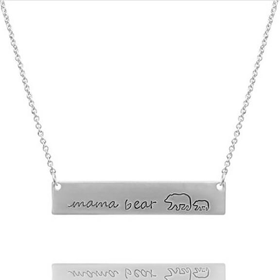 Blue Box Boutique Inc Silver Mama Bear Engraved Bar Pendant Necklace | Mother's Day Jewelry, Mother's Day Gift