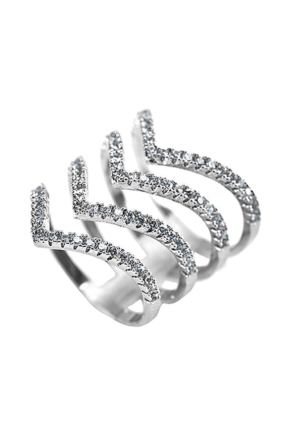 Inc Silver Rhodium Plated Cubic Zirconia Multi Layer V Point Knuckle Ring for Women, Teens | US Size 8
