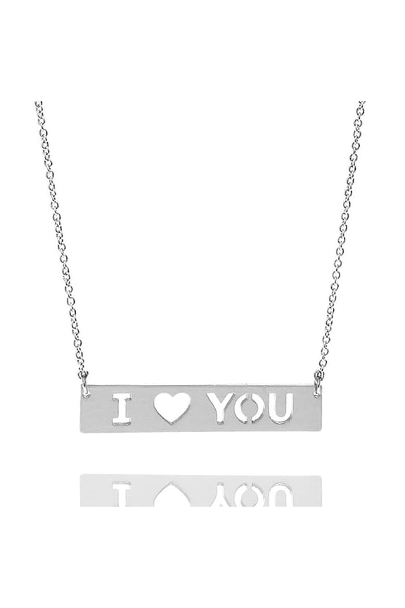 Inc Silver Stencil Cut I Love You Bar Pendant Necklace for Women, Teens | Valentine's Day, Anniversary Gift