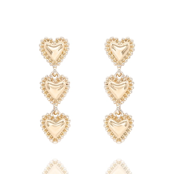 Blue Box Boutique Inc Triple Golden Heart Dangle Earrings for Women, Teens | Valentines Gift, V-Day Jewelry