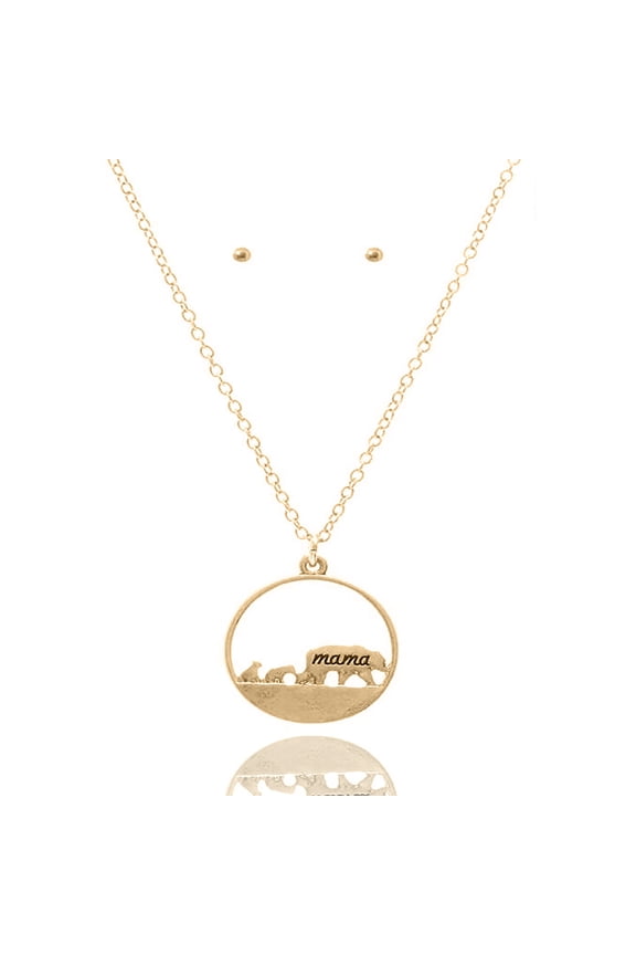 Inc Worn Gold Mama Bear and Cubs Necklace Set for Women | Mother's Day Gift, Mother's Day Jewelry