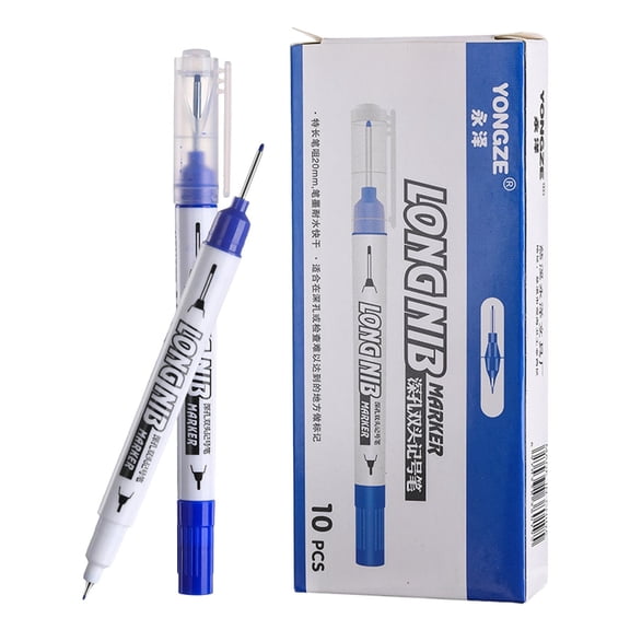 Blue Box Deep Hole Marker Pens, Meiiso Deep Hole Marker Set Of 10, Long Nib, Quick Dry Ink for Deep Hole Marker, Carpenter Pen, DIY Tool, Workshop Writing