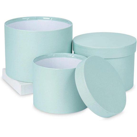 Blue Box Round Boxes with Lids Set of 3 Nesting Boxes for Presents