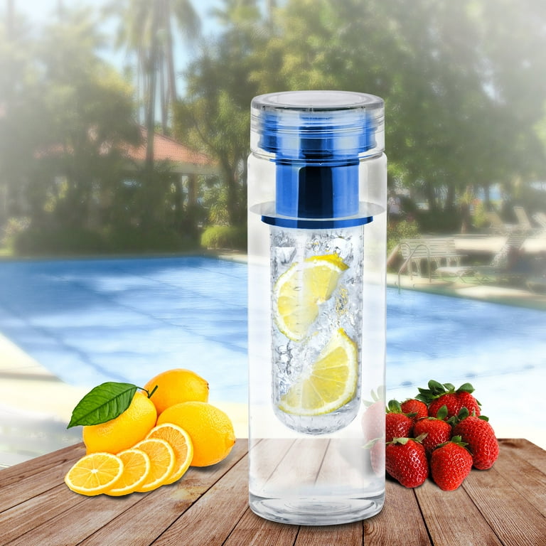 4 New 20 oz. Fruit Infuser Tumblers With Lids And Straws 2 Green/2 Blue