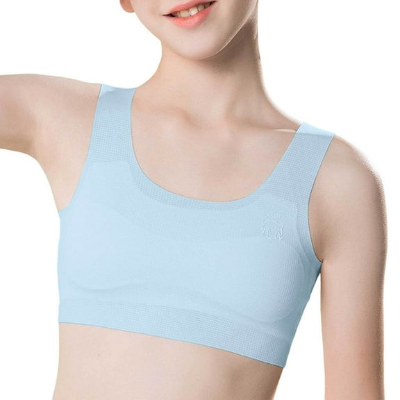 Blue Bra Seamless Training Bra For Growing Girls Soft Comfort Wirefree Bralette For Teens And Tweens Breathable Lightweight Camisole For Youth Activities nylon