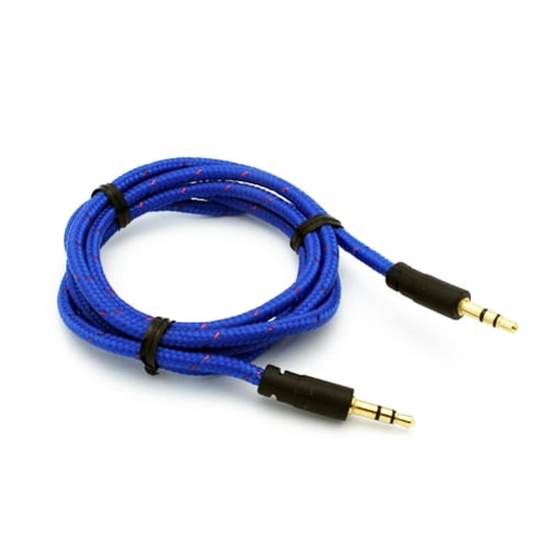 Blue Braided Aux Cable Car Stereo Wire Compatible With BLU Studio X8 HD, S1, R1 Plus, Pure View, Life One X3, Grand M - CAT S48c S41 - Coolpad REVVL Plus, Illumina, Defiant, Canvas