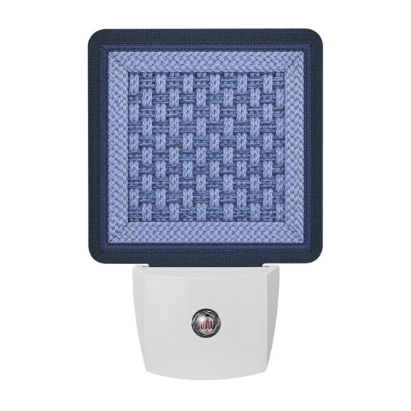 Blue Braided Grid LED Night Light, Denim Blue Woven Texture Rustic Farmhouse Night Lights plug into Wall with Smart Sensor Dusk to Dawn Sensor for Nursery Bedroom 2.95x4.5in