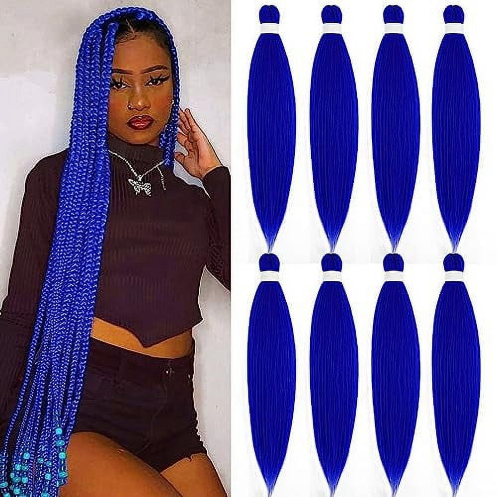 Blue Braiding Hair Pre Stretched Colored Hair Extensions for Braids Kanekalon Pre Stretched Prestretched Braiding Hair 30 inch 8 packs Long Jumbo Braiding Hair Natural as Human Hair Micro Box Braids W...