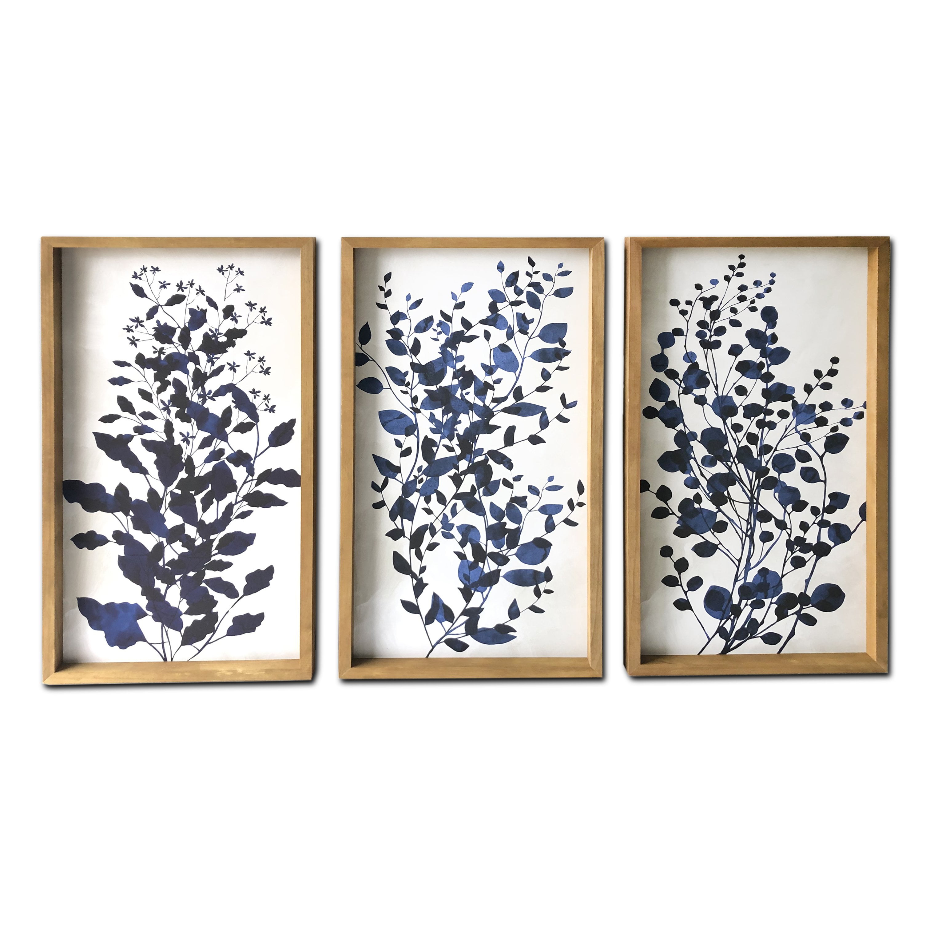 Blue Branches Pine Wood Framed Canvas Wall Art Set