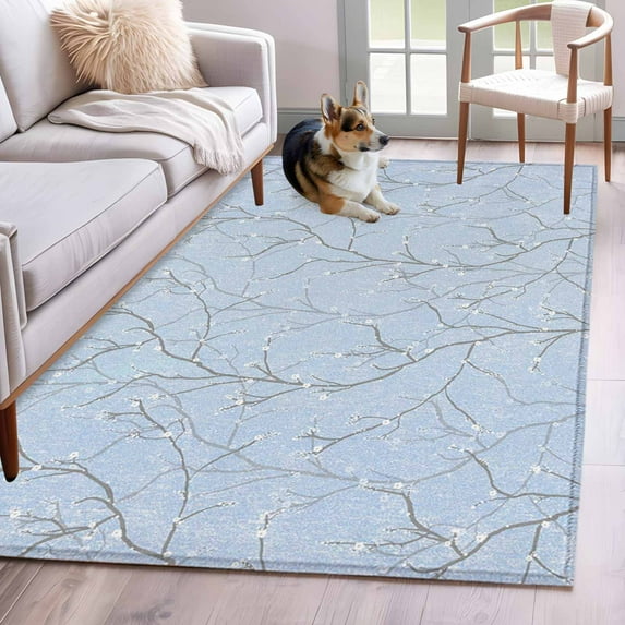 Blue Branches Area Rug 3x5 Washable Rug Non Slip Vintage Art Farmhouse Large Area Rug Indoor Floor Carpet for Entryway Bedroom Kitchen Living Room Home Office Dining Room Nursery