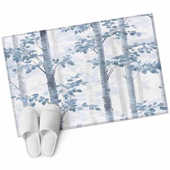 Blue Branches Forest Area Rug 2x3ft Vintage Fog Tree Leaf Botanical Country Farm Non-Slip Washable Square Rugs Soft Felt Indoor Floor Mat for Bedroom Kitchen Living Room Bathroom