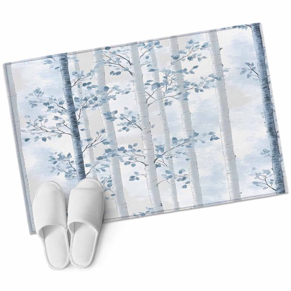 Blue Branches Forest Area Rug 2x3ft Vintage Fog Tree Leaf Botanical Country Non-Slip Washable Square Rugs Soft Felt Indoor Floor Mat for Bedroom Kitchen Living Room Bathroom