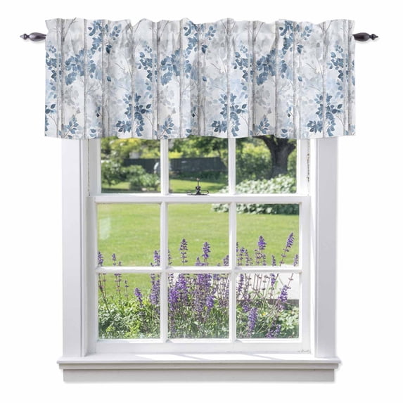Blue Branches Forest Valances for Windows Vintage Fog Tree Leaf ...