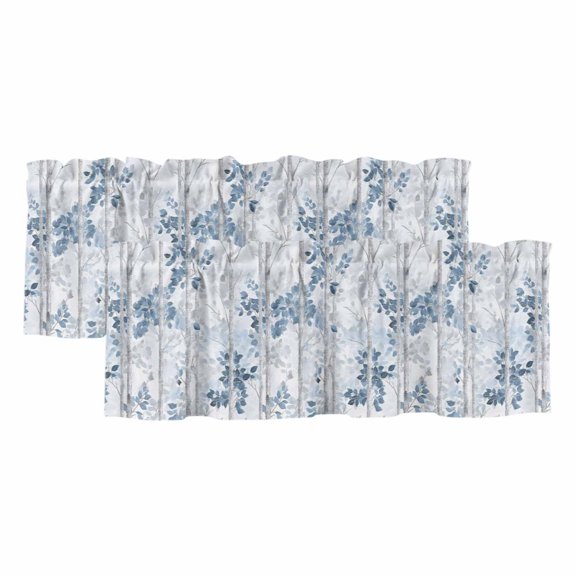 Blue Branches Forest Window Valance, Vintage Fog Tree Leaf Watercolor Botanical Country 2 Pack Decorative Curtain for Small Windows, Light Filtering Valance with 3” Rod Pocket, 42"W x 12"L