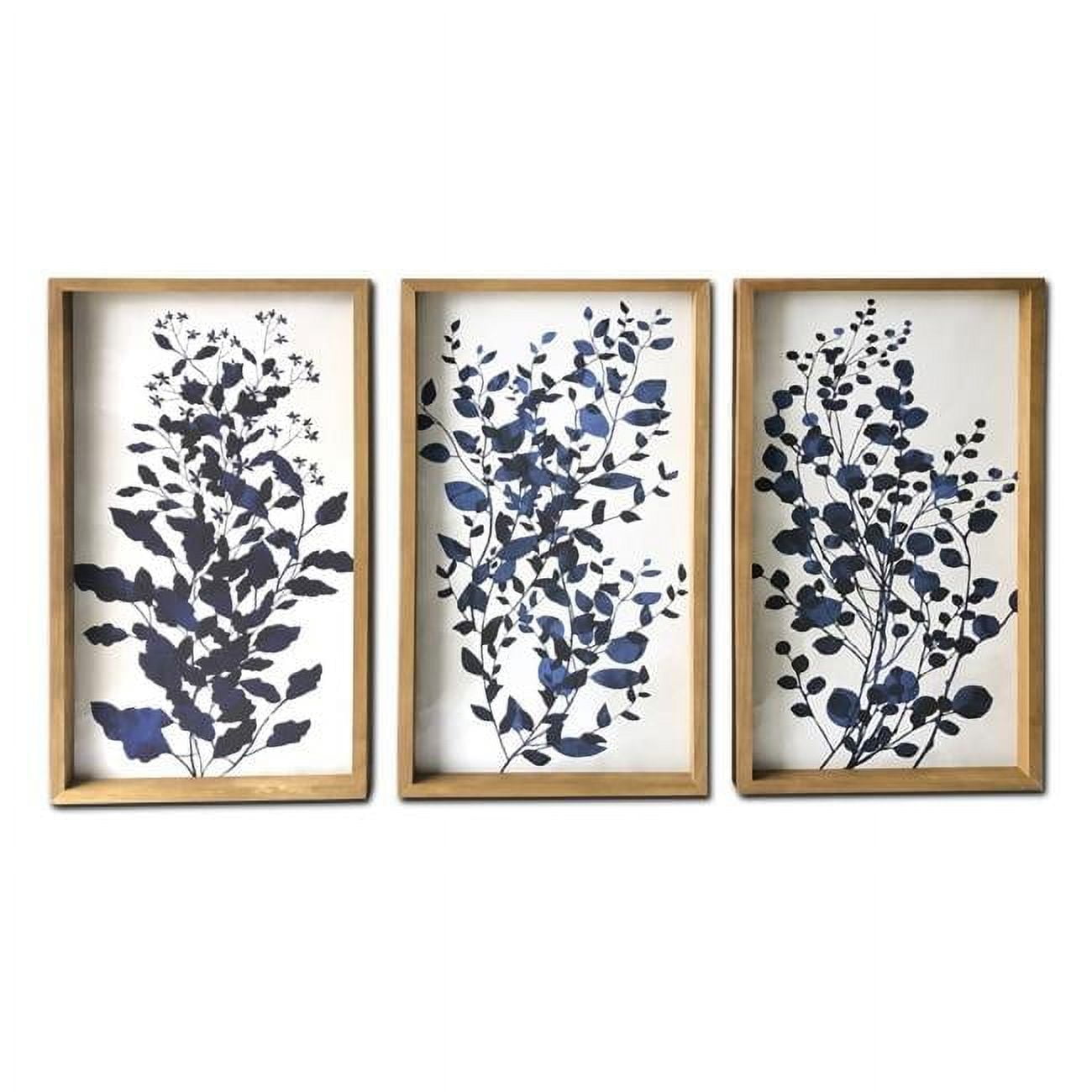 Blue Branches Natural Wood Framed Canvas Wall Art Set