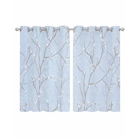 Blue Branches Sheer Curtains 39 Inch Length 2 Panels Set for Living Room/Bedroom, Vintage Art Farmhouse Kitchen Curtains with Grommet Semi-Sheer Curtains Drapes Voile Window Treatments 27.5"x39"x2