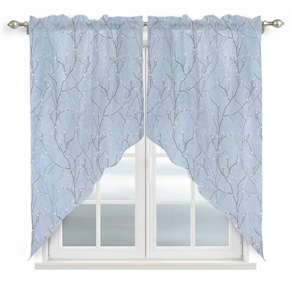 Blue Branches Swag Valances for Windows, Kitchen Window Curtains Over Sink, Vintage Art Farmhouse Window Treatment Curtains for Living Room/Bedroom Curtains 2 Panel Sets 36"x45"