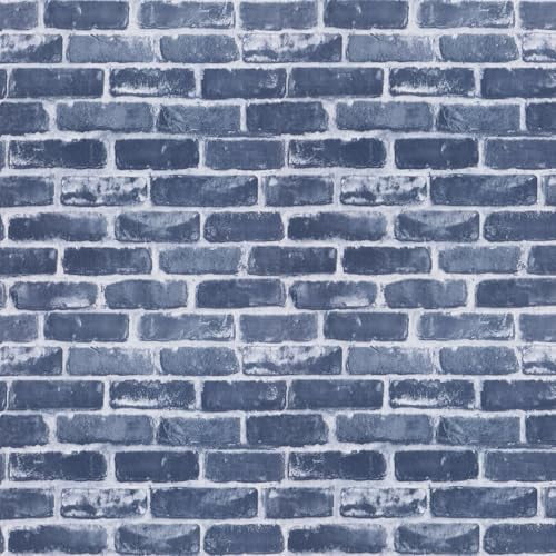 Blue Brick Wallpaper Peel and Stick Wallpaper 17.7" x 393.7" Self-Adhesive Removable Brick Textured Wallpaper for Bedroom Kitchen Backsplash Decoration
