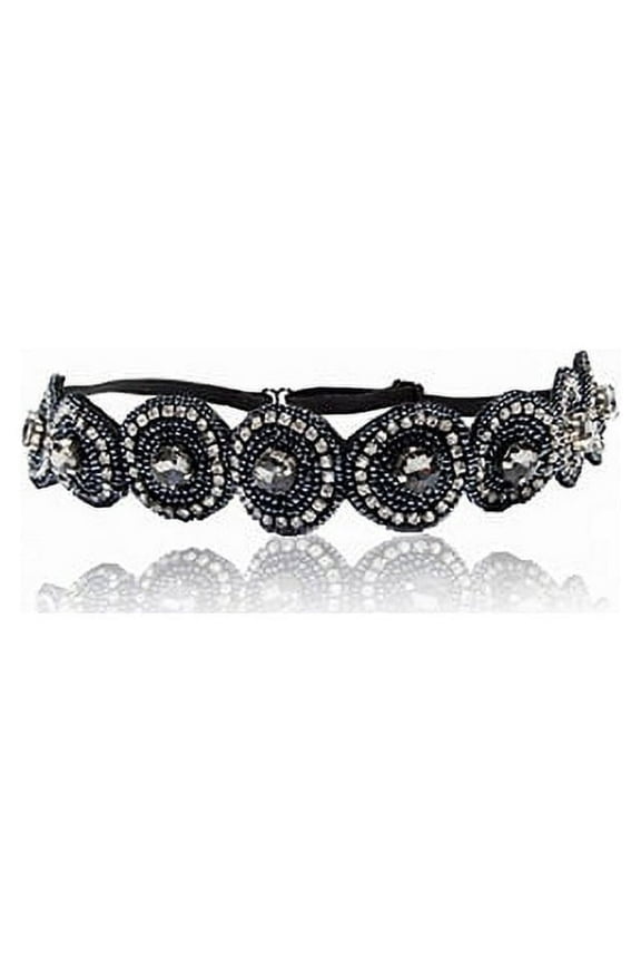 Blue Bridesmaid Headband Rhinestone and Beaded Headband Adjustable Band to Fit Any Head with Look Sheet on Great Gatsby 20's Hair Styles