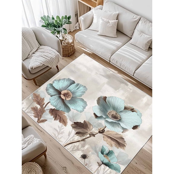 Blue Broccoli Area Rug for Bedroom 2.7x5 Ft Farmhouse Rustic Floral Retro Brown Botanical Super Soft fuzzy Throw Rug Non-Slip Fluffy Plush Indoor Floor Carpet for Living Room Nursery Home Decor