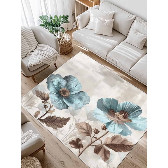 Blue Broccoli Area Rug for Bedroom 2.7x5 Ft Farmhouse Rustic Floral Retro Victorian Style Super Soft fuzzy Throw Rug Non-Slip Fluffy Plush Indoor Floor Carpet for Living Room Nursery Home Decor