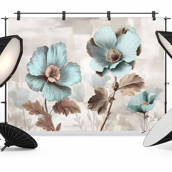 Blue Broccoli Backdrop for Photography, Farmhouse Rustic Floral Retro Brown Botanical Photo Backdrop Portrait Background Party Banner Photo Backgrounds for Studio Booth Props, 7x5ft
