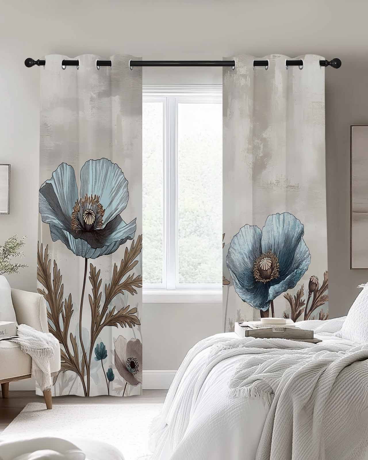 Blue Broccoli Blackout Curtains 2 Panels Rustic Farmhouse Floral Retro ...