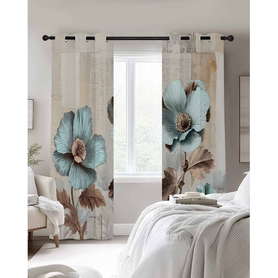 Blue Broccoli Blackout Curtains 2 Panels Vintage Flowers Victorian ...