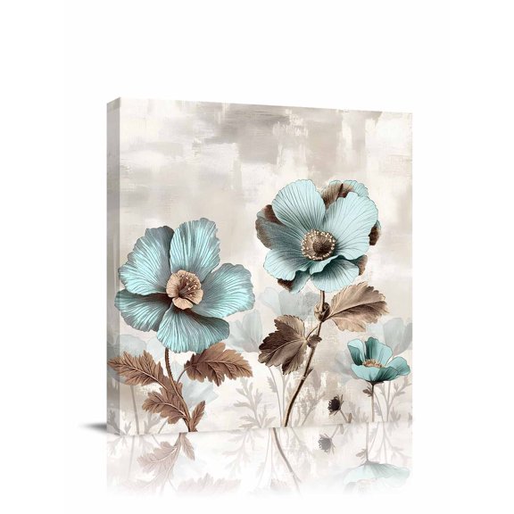 Blue Broccoli Canvas Wall Art, Farmhouse Rustic Floral Retro Brown Botanical Framed Wall Decor Modern Artwork Prints Painting for Living Room, Bedroom, Kitchen & Cafe Decor 8x8 Inch