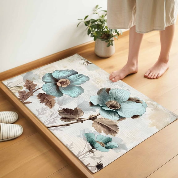 Blue Broccoli Door Mat 16x24 Inch Vintage Flower Victorian Style Entryway Rug with Non-Slip Rubber, Inside Floor Mats Front Door Rug for Living Room Bathroom Bedroom Home Office