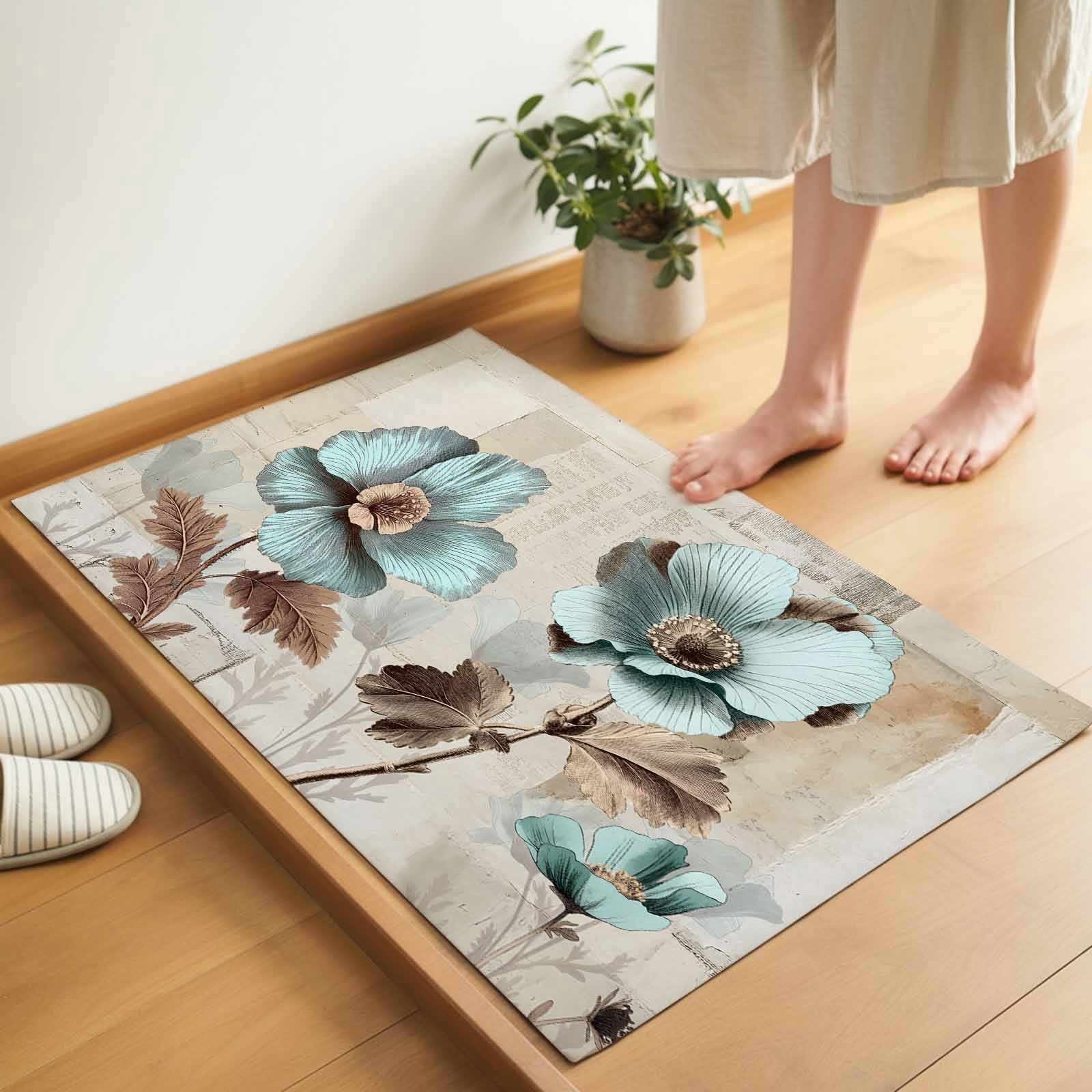 Blue Broccoli Door Mat 18x30 Inch Vintage Flowers Victorian Style ...