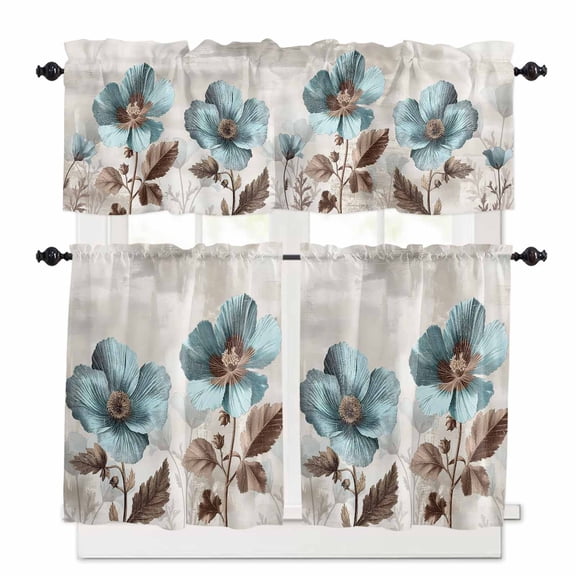Blue Broccoli Kitchen Curtains Valances and Tiers Set of 3, 24 Inch Length Tier Curtains and Valance Rod Pocket Valance Curtains Set for Kitchen Bathroom Small Windows
